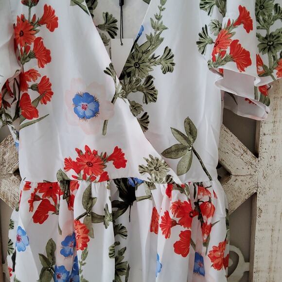 Runway Paris Women's Faux Wrap Surplice Mini A-Line Dress in Floral - Picture 9 of 14